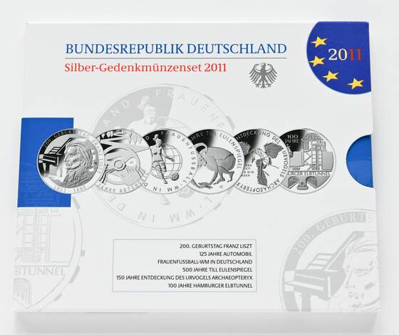 BRD 2011 Silber-Gedenkmünzen 6mal 10 Euro
