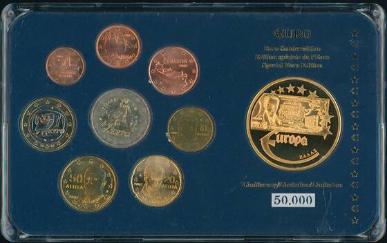 GRIECHENLAND 2002 Kursmünzsatz Euro-Sonderedition mit Medaille