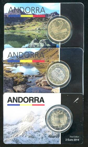 ANDORRA 2014 Coincard 2 Euro, 1 Euro, 50 Cent