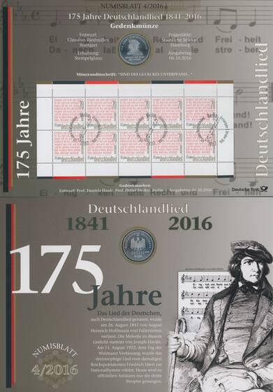 NUMISBLATT 4/2016 Deutsche Post mit Silber-Gedenkmünze 20 Euro