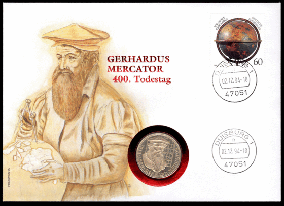 BRD 1969/1994 Numisbrief Gerhardus Mercator 400. Todestag
