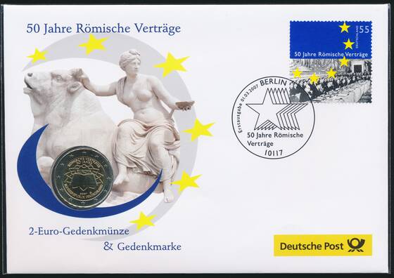 BRD Numisbrief 2 Euro, 2007 G, 50 Jahre Römische Verträge