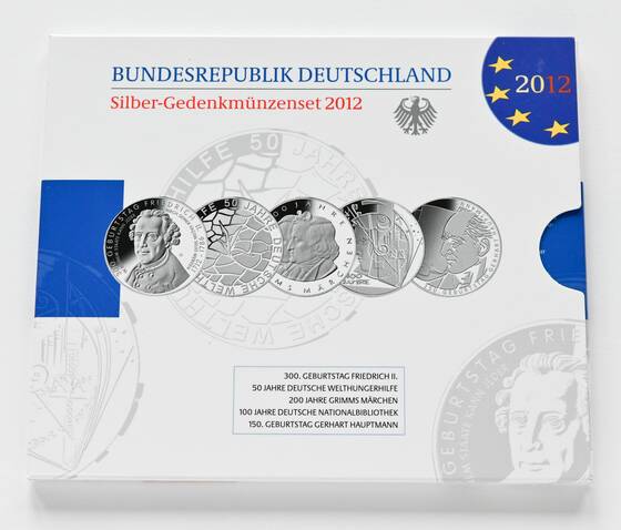 BRD 2012 Silber-Gedenkmünzen 5mal 10 Euro