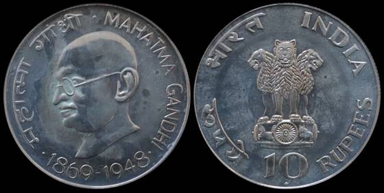 INDIEN 10 Rupees Silber 1969 Gandhi