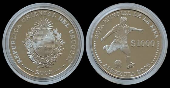 URUGUAY 1000 Pesos Silber 2003 FIFA-Fußball WM 2006
