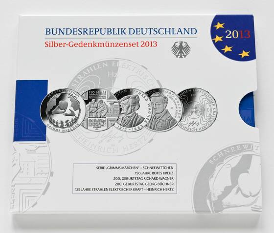 BRD 2013 Silber-Gedenkmünzen 5mal 10 Euro
