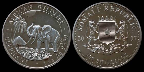 SOMALIA 100 Shillings Silber 2017 African Wildlife Elephant