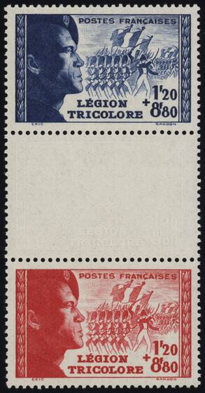 Frankreich 1942 MiNr. 576-577 Dreierstreifen