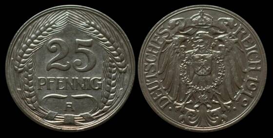 KAISERREICH, 25 Pfennig, 1912 A, Jaeger 18