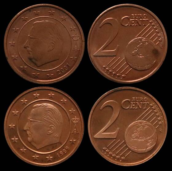 BELGIEN 2 Cent 1999 + 2001, nur aus Sätzen