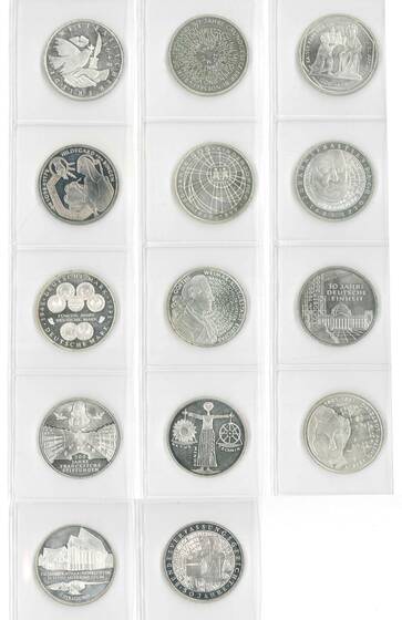 BRD 1998-2001 Silber-Gedenkmünzen 14 x 10 DM komplett