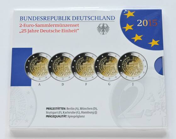 BRD 2015 25 Jahre Deutsche Einheit 5 x 2 Euro PP