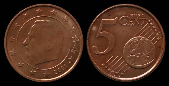 BELGIEN 5 Cent 2001, nur aus Sätzen