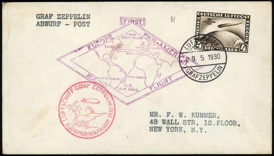 DR 1930 Zeppelinbrief der Südamerikafahrt des LZ 127 mit MiNr. 439 X