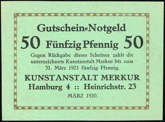 Hamburg 1920 Kunstanstalt Merkur 540.1 50 Pfg.