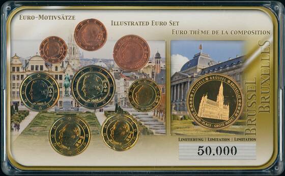 BELGIEN 2001-2009 Euro-Motivsatz mit Kursmünzen