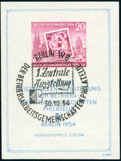DDR 1954 Block 10 XII z seltenes, geripptes Papier
