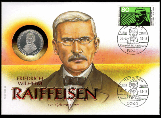 BRD 1968/1993 Numisbrief Friedrich Wilhelm Raiffeisen