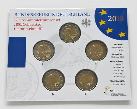 BRD 2018 Helmut Schmidt 5 x 2 Euro