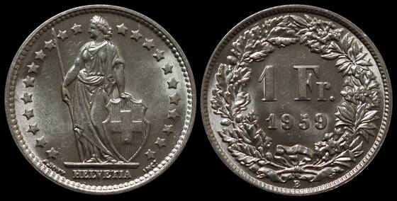 SCHWEIZ 1 Franken Silber aus 1905-1967