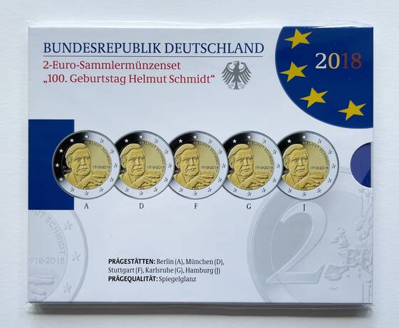BRD 2018 Helmut Schmidt 5 x 2 Euro PP