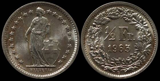 SCHWEIZ 1/2 Franken Silber aus 1921-1967