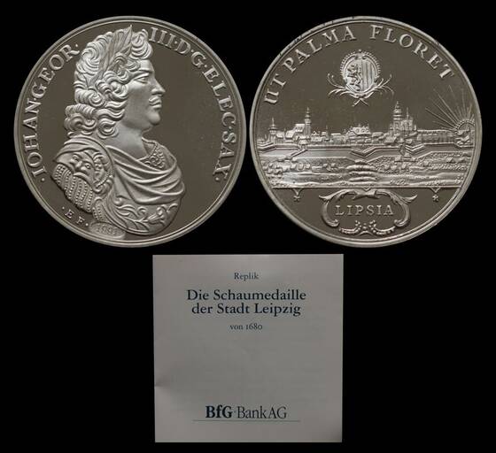 LEIPZIG Schaumedaille von 1680 Silber-Replik der BFG-Bank von 1991