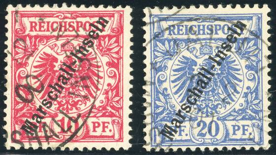 MARSHALL-INSELN 1897 MiNr. 3 I und 4 I mit 2. Stempel