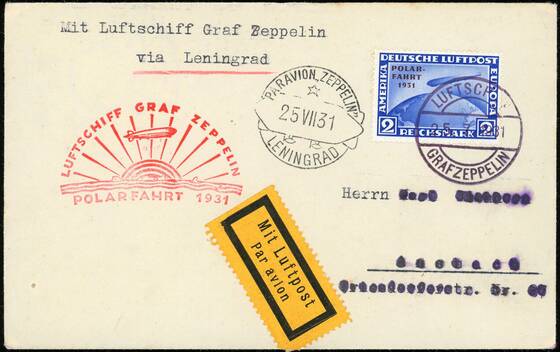 DR 1931 Zeppelinbrief der Polarfahrt des LZ 127 mit MiNr. 457