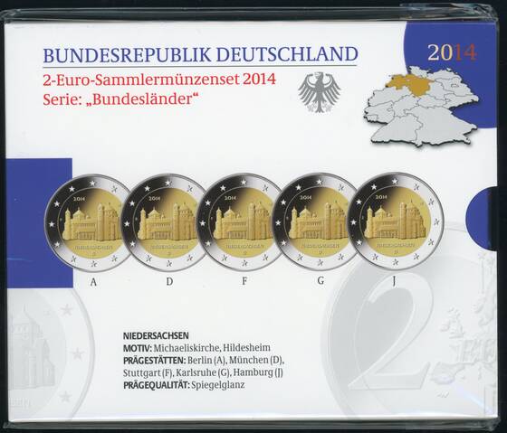 BRD 2014 Serie Bundesländer Niedersachsen 5 x 2 Euro PP