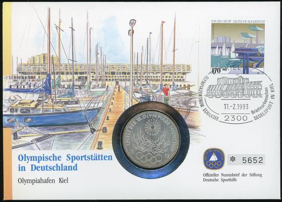 BRD 1972/1993 Numisbrief Olympische Sportstätten Olympiahafen Kiel