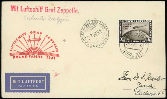 DR 1931 Zeppelinbrief der Polarfahrt des LZ 127 mit MiNr. 458
