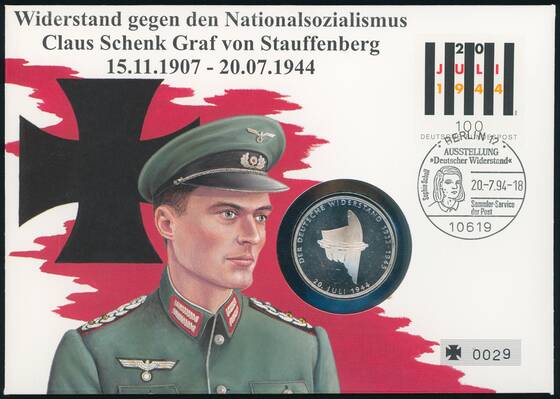 BRD 1994/1994 Numisbrief Widerstandskämpfer 20. Juli 1944, Stauffenberg