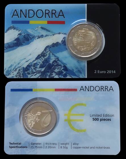 ANDORRA 2014 Coincard Kursmünze 2 Euro Erstausgabe