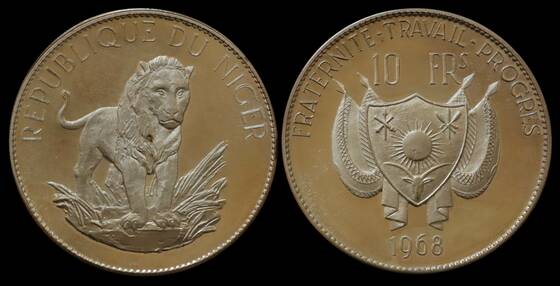 NIGER 10 Francs Silber 1968 10 Jahre Republik
