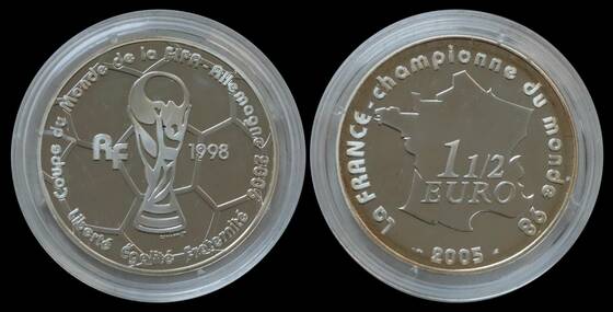 FRANKREICH 1 1/2 Euro Silber 2005, FIFA-Fußball-WM 2006, Frankreich Weltmeister 1998