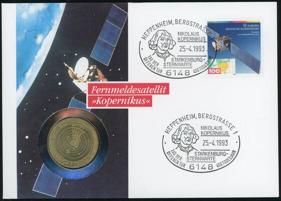 BRD 1973/1993 Numisbrief Fernmeldesatellit Kopernikus