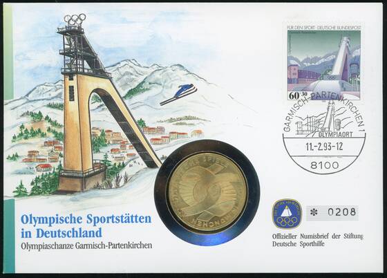 BRD 1972/1993 Numisbrief Olympische Sportstätten Olympiaschanze Garmisch