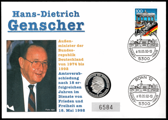 BRD 1992/1992 Numisbrief Hans-Dietrich Genscher 