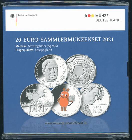 BRD 2021 5 x 20 Euro Sammlermünzenset